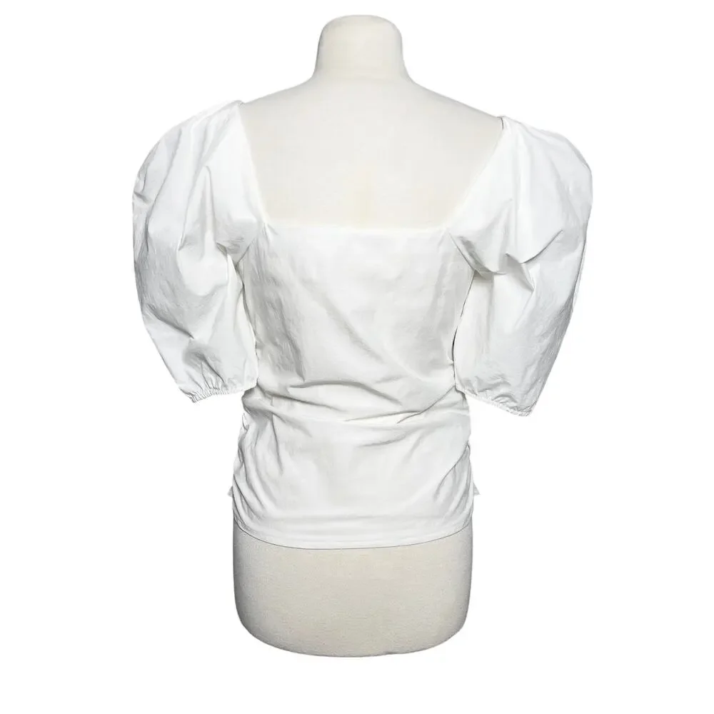ZARA Women’s Boho Square Neck White Puff Sleeve Peasant Top